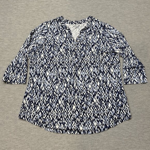 Relativity Womens Multicolor Geometric Tunic Blouse 3/4 Sleeve Blue Plus Size 1X - Picture 3 of 14